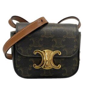CELINE Mini Trionf Mini Claude Black Dark Brown PVC Leather Unisex Shoulder Bag